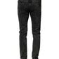 Black Washed Double Waistband Denim Jeans