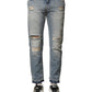 Light Blue Tattered Straight Men Denim Jeans