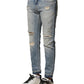 Light Blue Tattered Straight Men Denim Jeans