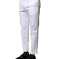 White Cotton Straight Logo Men Pants