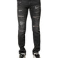 Black Washed Tattered Slim Fit Denim Jeans