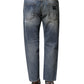 Blue Washed Tattered Straight Fit Denim Jeans