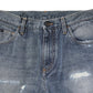 Blue Washed Tattered Straight Fit Denim Jeans