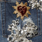 Blue Cotton Rhinestone Embellish Denim Jeans