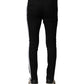 Black Wool Men Skinny Mid Waist Pants
