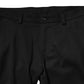 Black Wool Men Skinny Mid Waist Pants