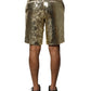Gold Sequin Polyester Embellished Bermuda Shorts
