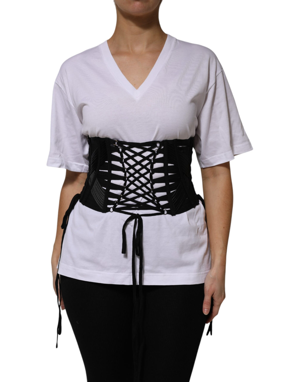 Black Cotton Waist LaceUp Strap Corset Belt