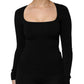 Black Square Neck Long Sleeves Pullover Top