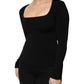 Black Square Neck Long Sleeves Pullover Top