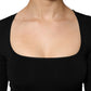 Black Square Neck Long Sleeves Pullover Top