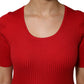 Red Round Neck Short Sleeves Pullover Top