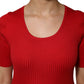 Red Round Neck Short Sleeves Pullover Top