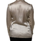 Beige Satin Silk Collared Long Sleeves Top