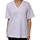 White Cotton Short Sleeves V-neck T-shirt