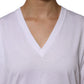 White Cotton Short Sleeves V-neck T-shirt