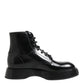 Black Leather Logo Ankle Boots Lace Up Shoes