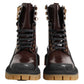 Brown Black Leather Boots Zipper Lace Up Shoes