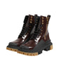 Brown Black Leather Boots Zipper Lace Up Shoes