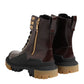 Brown Black Leather Boots Zipper Lace Up Shoes