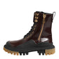 Brown Black Leather Boots Zipper Lace Up Shoes
