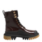 Brown Black Leather Boots Zipper Lace Up Shoes