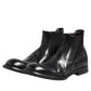 Black Leather Ankle Boots Slip On Shoes