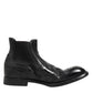 Black Leather Ankle Boots Slip On Shoes