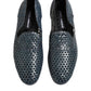 Blue Woven Leather Slip On Loafers Shoes