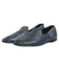 Blue Woven Leather Slip On Loafers Shoes