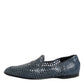 Blue Woven Leather Slip On Loafers Shoes