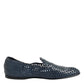 Blue Woven Leather Slip On Loafers Shoes
