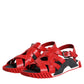 Red Black Leather Ankle Strap Sandals Shoes