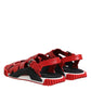 Red Black Leather Ankle Strap Sandals Shoes