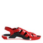 Red Black Leather Ankle Strap Sandals Shoes
