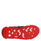Red Black Leather Ankle Strap Sandals Shoes