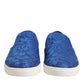 Blue Leather Lace Slip On Sneaker Shoes