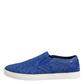 Blue Leather Lace Slip On Sneaker Shoes