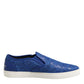 Blue Leather Lace Slip On Sneaker Shoes