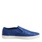 Blue Leather Lace Slip On Sneaker Shoes