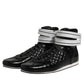 Black Quilted Leather Lace Up Sneakers Shoes