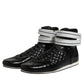 Black Quilted Leather Lace Up Sneakers Shoes