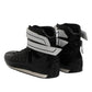 Black Quilted Leather Lace Up Sneakers Shoes