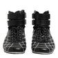 Black Quilted Leather Lace Up Sneakers Shoes