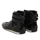 Black Quilted Leather Lace Up Sneakers Shoes
