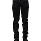 Black Cotton Skinny Mid Waist Pants