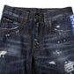 Dark Blue Tattered Skinny Denim Jeans