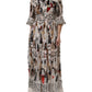 Multicolor Animal Print Silk Ascot Maxi Dress