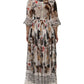 Multicolor Animal Print Silk Ascot Maxi Dress