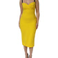 Yellow Polyester Sleeveless Sheath Midi Dress